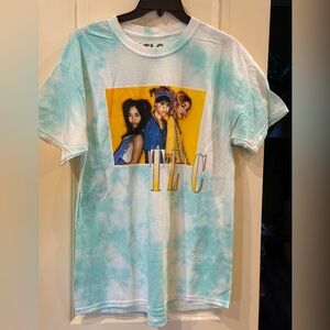 TLC short sleeve blue white tie dyed shirt large NWT R&B rap soul NWT bands